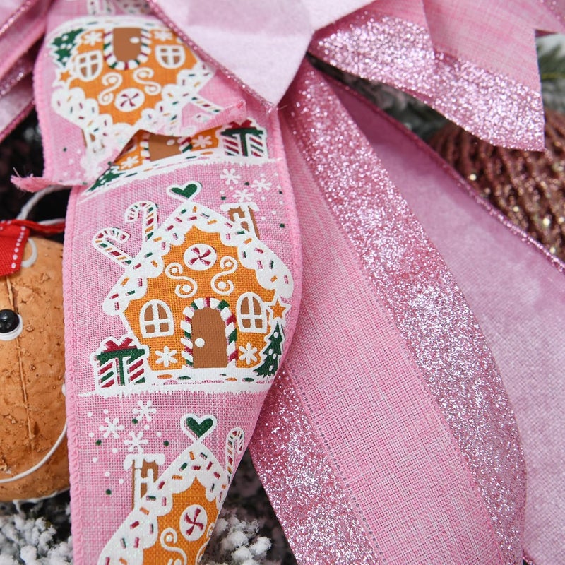 BUVANE Christmas Tree Topper,48x13 inches Large Toppers Bow with Snowflake Pattern for Christmas Decoration (Light Pink) - Image 3